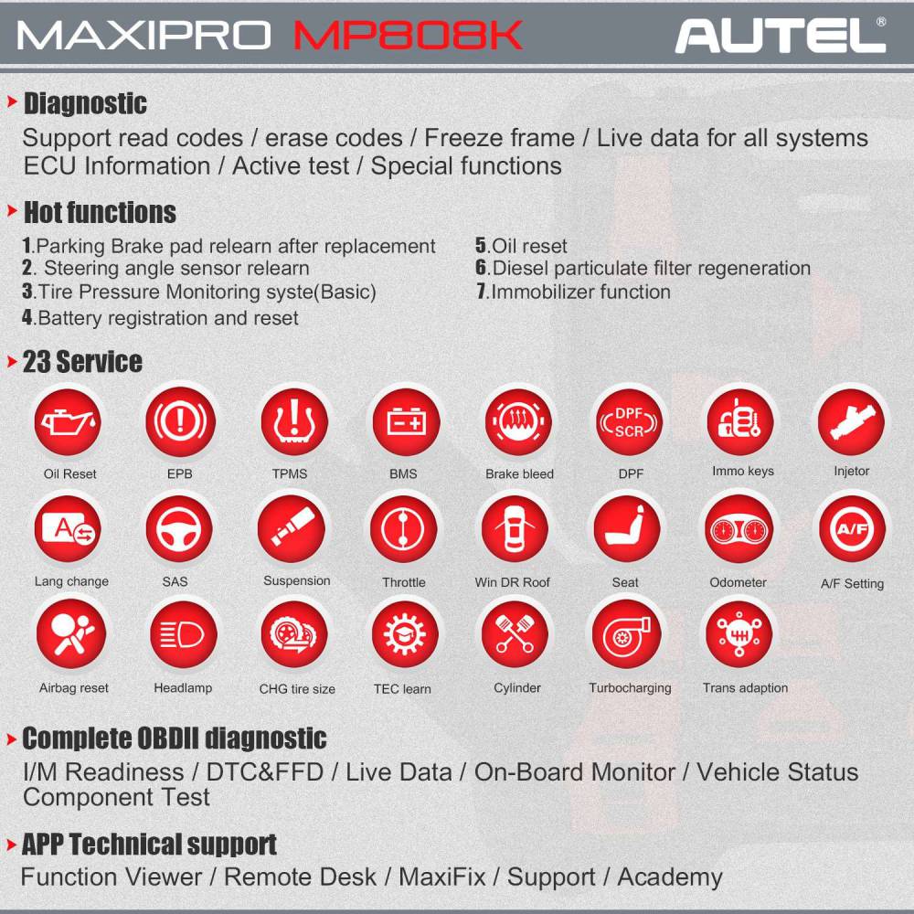  Autel MaxiPro MP808K 기능