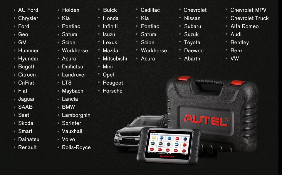  Autel MaxiPro MP808K 자동차 목록