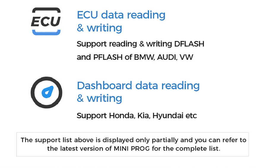 MINI PROG ECU 및 대시보드 데이터 읽기 및 쓰기