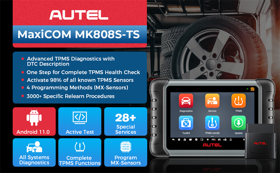 Autel MaxiCOM MK808S-TS สองทางและ TPMS เครื่องมือการเรียนรู้การเขียนโปรแกรม