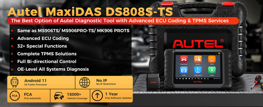 AUTEL MaxiDAS DS808S-TS Diagnosewerkzeug mit erweitertem ECU Coding und TPMS Service