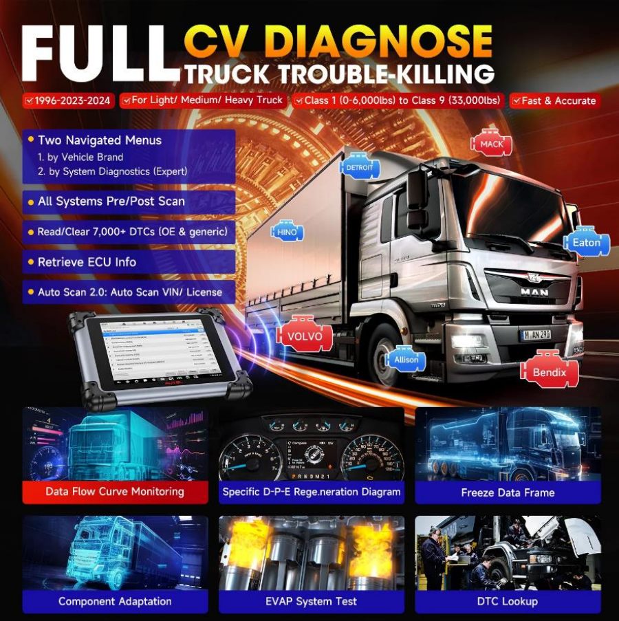 2024 Autel Maxisys MS908CV II Heavy Duty Truck Scanner con programmazione dell'ECU J2534