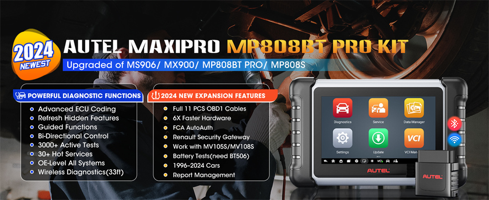 OBDII 어댑터가 포함된 Autel MaxiPRO MP808BT Pro 키트 MP900BT MP900 MP808S 업데이트