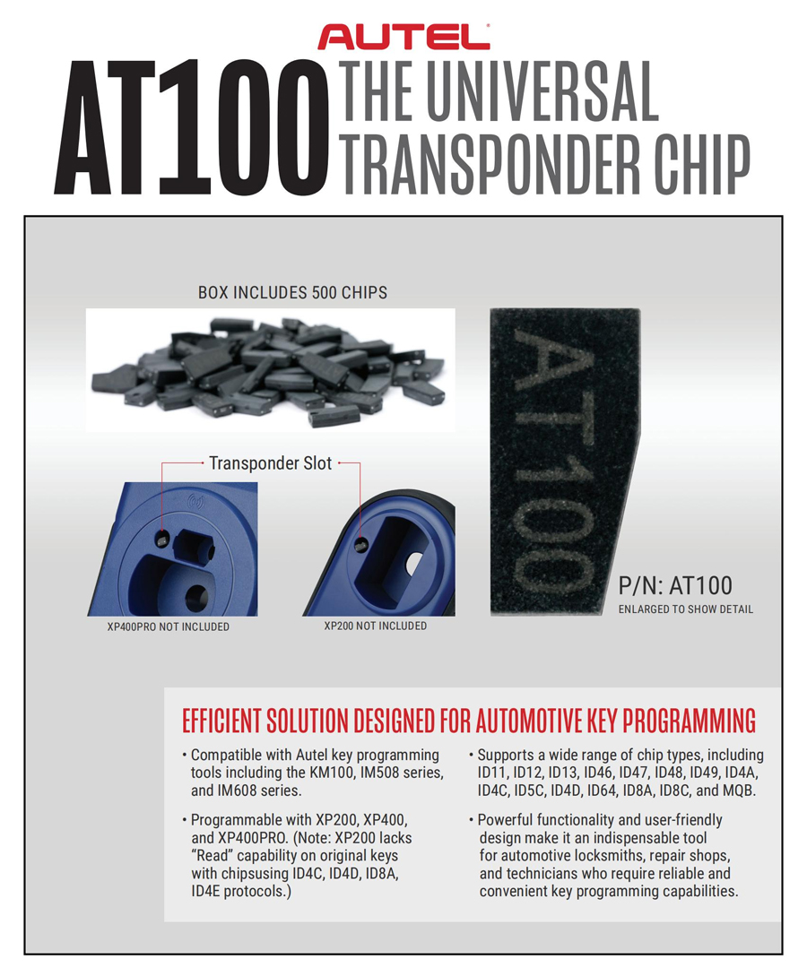 Autel at100 transpondeur universel pour utilisation avec xp200, xp400, xp400pro