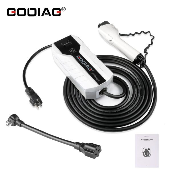 Cargador de vehículo eléctrico godiag portátil rápido estándar estadounidense 220V modo de doble tensión 16 amperios, con extensión de 16,4 pies, compatible con vehículos eléctricos j1772