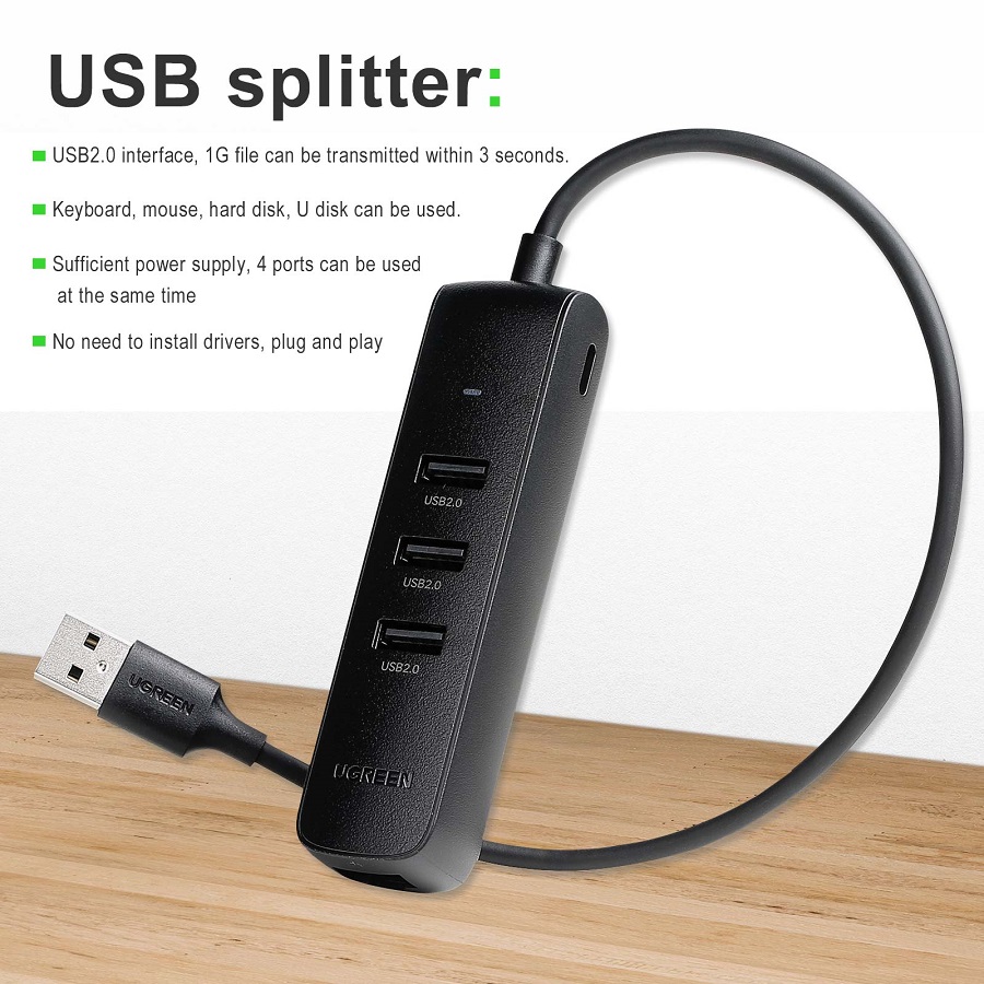 UGREEN USB 2.0 허브 이더넷 어댑터 USB 회로 분배기 USB - RJ45 어댑터 케이블