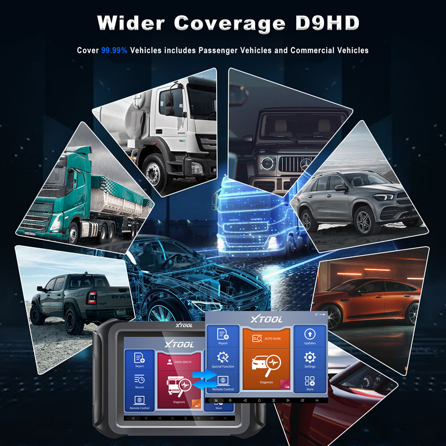เครื่องมือวิเคราะห์ XTOOL D9HD สำหรับรถบรรทุกและรถยนต์ 
