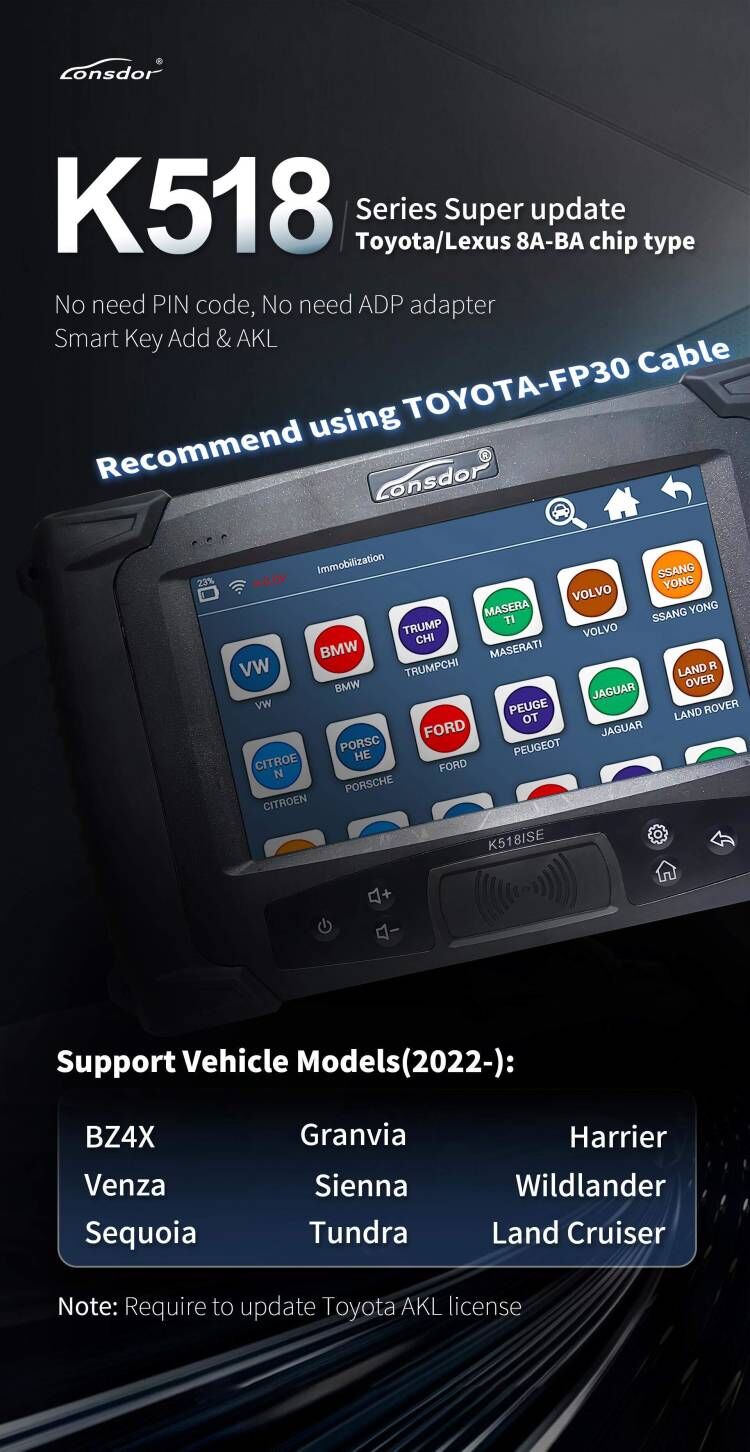 Lonsdor Toyota AKL Calcolo Online 1 Anno di Attivazione per K518ISE K518S & KH100+