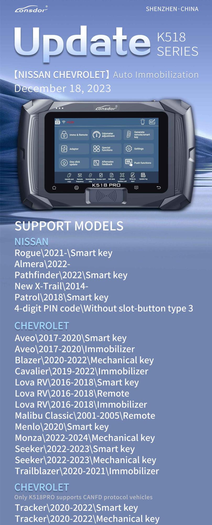 Lonsdor K518 SERIES UPDATE  NISSAN & CHEVROLET 