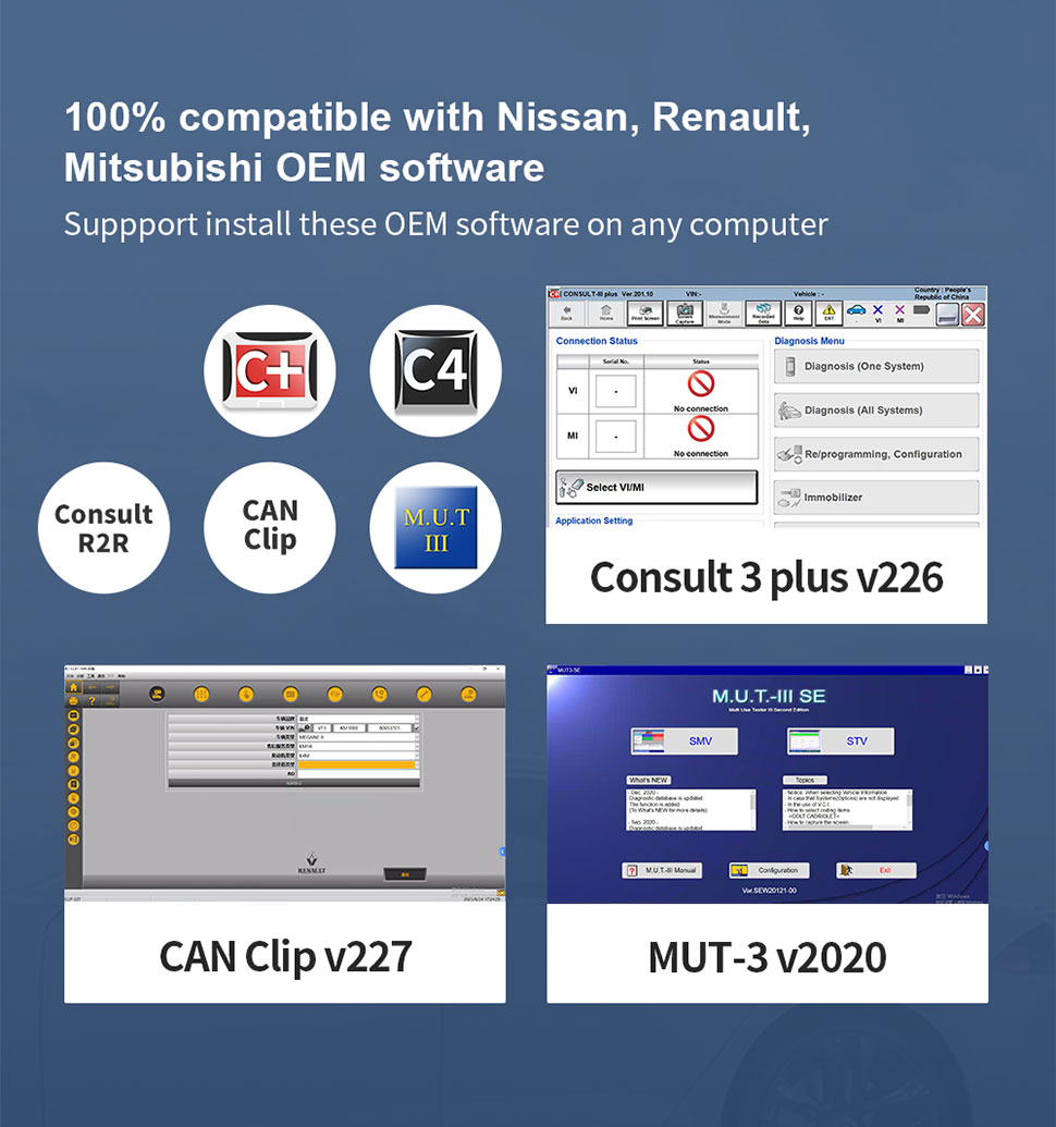 VNCI RNM Nissan Renault Mitsubishi 3-em-1 Interface diagnóstica