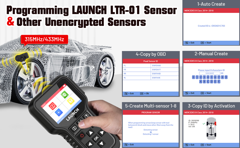 Lançamento CRT5011E TPMS Relearn Ferramenta Sensor TPMS (315 + 433MHz) Suporte Ler/Ativar/Programar/Relearn/Reset/Key Fob Test