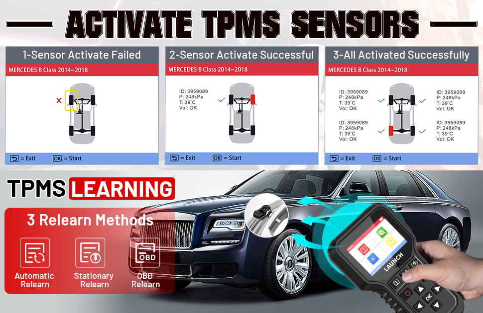 Lançamento CRT5011E TPMS Relearn Ferramenta Sensor TPMS (315 + 433MHz) Suporte Ler/Ativar/Programar/Relearn/Reset/Key Fob Test