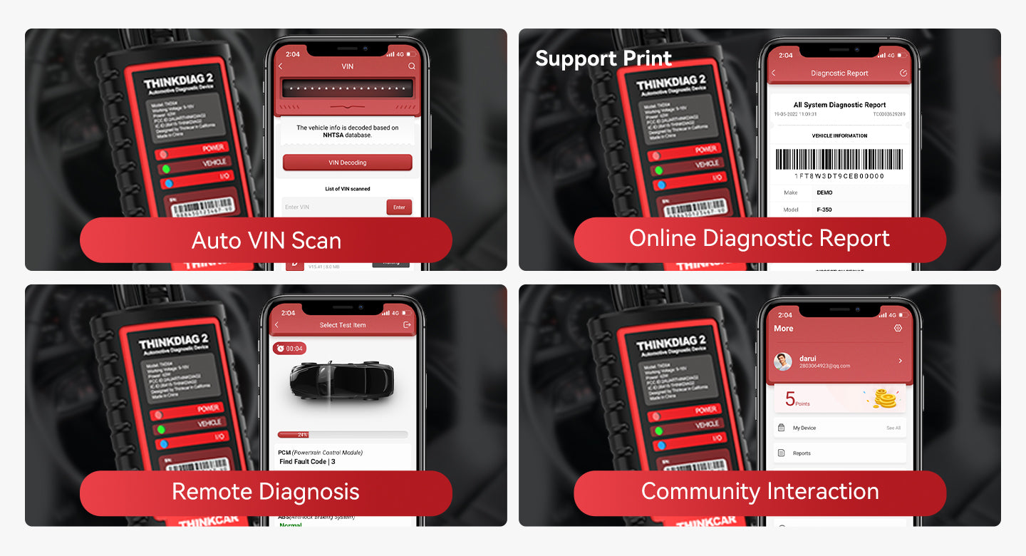 ThinkCAR Thinkdiag2 Scanner de diagnóstico bidirecional do sistema para iOS e Android com protocolo CAN-FD e mais de 15 funções de redefinição