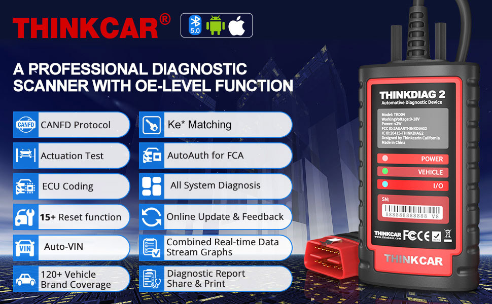 ThinkCAR Thinkdiag2 Scanner de diagnóstico bidirecional do sistema para iOS e Android com protocolo CAN-FD