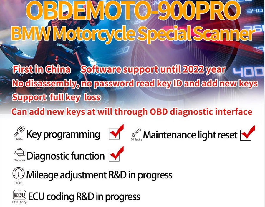 OBDEMOTO 900PRO dla skanera motocyklowego BMW Wsparcie kluczowe programowanie Konserwacja Światła Reset i diagnostyka