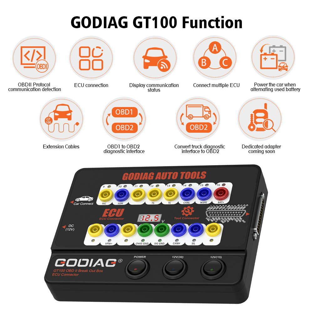 GODIAG GT100 Strumento Auto OBDII Break Out Box ECU Connettore