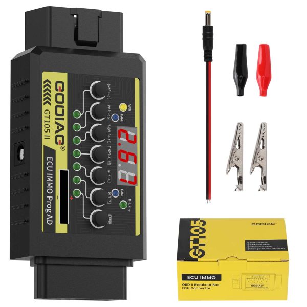 GODIAG GT105 II ECU IMMO Prog AD OBD2 분리 박스 ECU 커넥터는 차량 전압 자동차 축전지 전압이 11V 경보 프롬프트 미만임을 나타냅니다.
